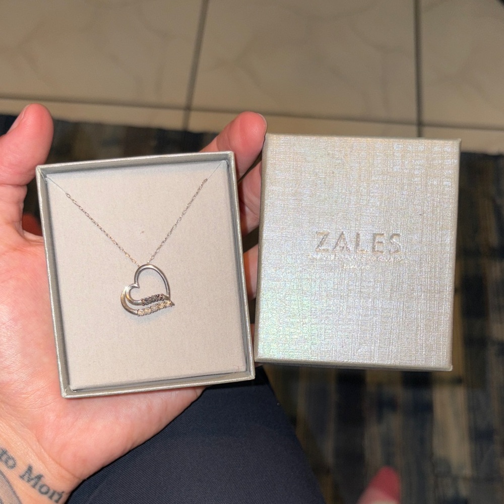 Zales Silver Heart Necklace with Diamond Accents